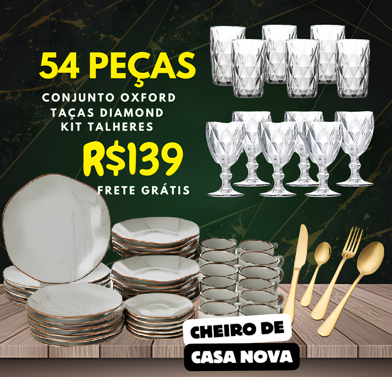 Aparelho de Jantar em Porcelana Conjunto de Luxo® + Taças + Copos (72% OFF+FRETE GRÁTIS SOMENTE HOJE) HOJE PROMO ANIVERSÁRIO [07/03]