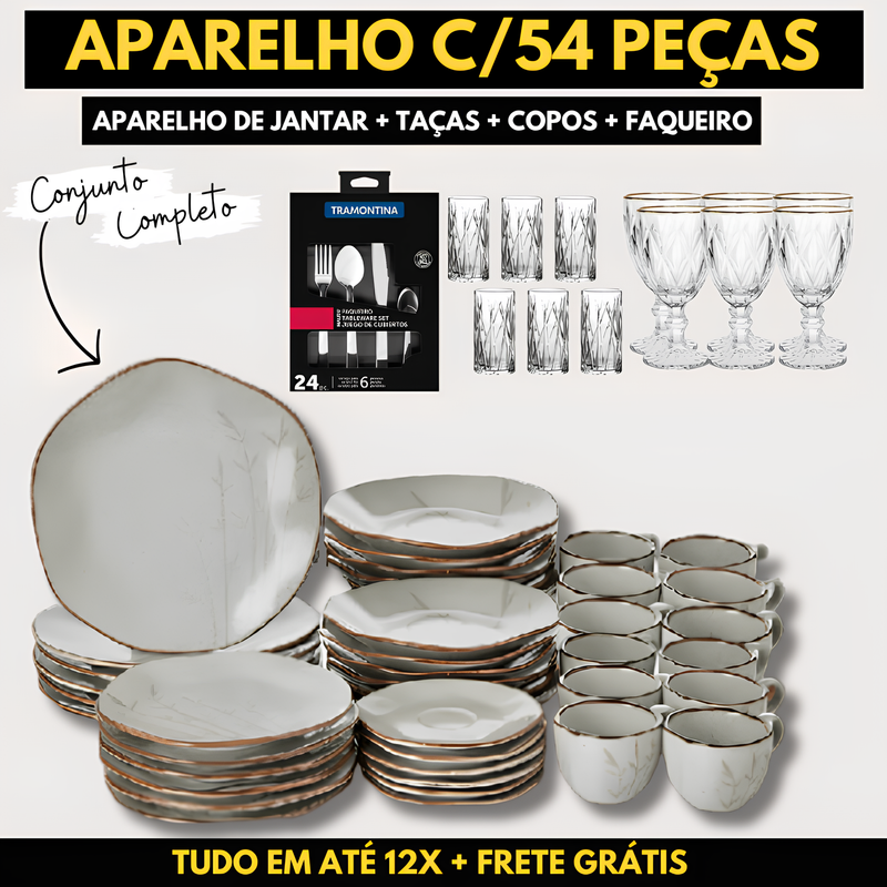 Aparelho de Jantar Oxford + Taças Diamond + Copos Cristal + Faqueiro V2 [OFERTA DO DIA 23/08]