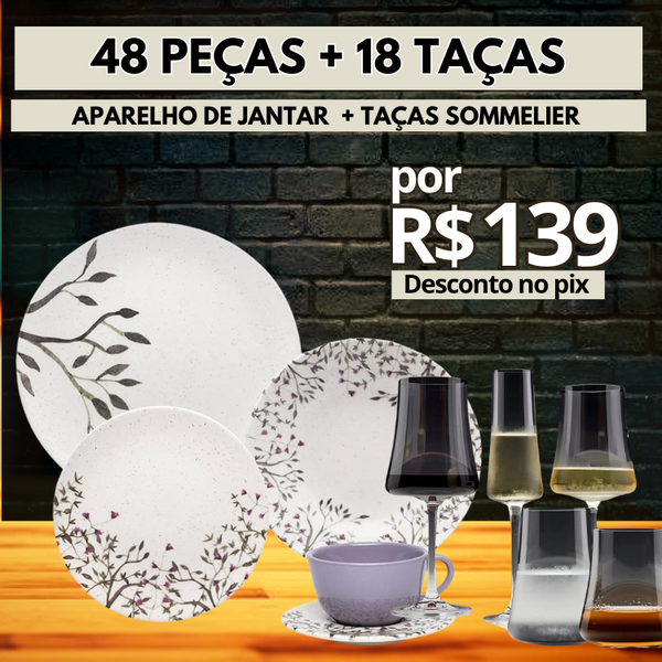 Aparelho de Jantar e Chá Sun Lilac + Taças kit Sommelier