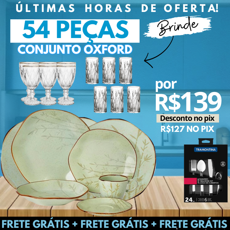 Aparelho de Jantar Oxford 54Pcs + Taças Diamond + Copos Cristal + Faqueiro