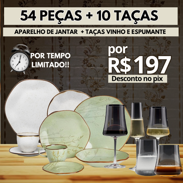 Aparelho de Jantar Maresia + Ryo Bambu + Taças kit Sommelier Completo