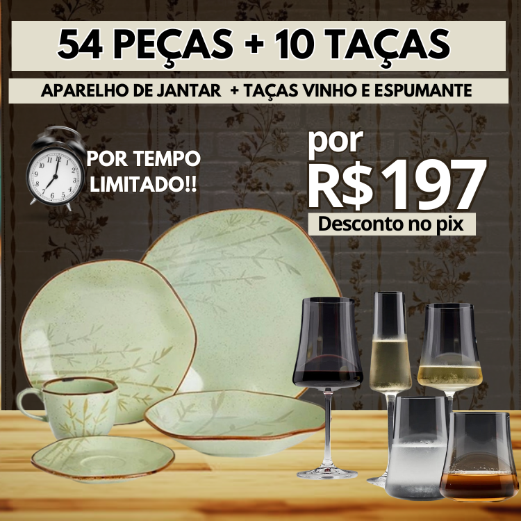 Aparelho de Jantar Maresia + Ryo Bambu + Taças kit Sommelier Completo